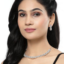 Rhodium-Plated White American Diamonds Studded Quadrate Shaped Necklace & Earrings Jewellery Set