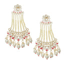 Gold-Plated White Pearls studded & White Enamelled Floral Shaped Drop Earrings