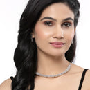 Rhodium-Plated Pink American Diamonds Studded Quadrate Shaped Necklace & Earrings Jewellery Set
