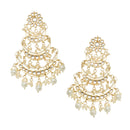 Gold-Plated White Pearls & Kundan studded Crescent Shaped Vilandi Drop Earrings
