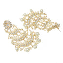 Gold-Plated White Pearls & Kundan studded Crescent Shaped Vilandi Drop Earrings