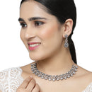 Rose Gold-Plated Gunmetal Toned White Dribble Shape American Diamonds Studded Necklace & Earrings Jewellery Set