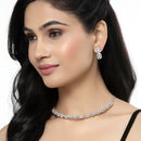 Rhodium-Plated Pink American Diamonds Studded Quadrate Shaped Necklace & Earrings Jewellery Set