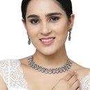 Rose Gold-Plated Gunmetal Toned White Dribble Shape American Diamonds Studded Necklace & Earrings Jewellery Set