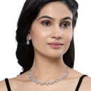 Rhodium-Plated Pink American Diamonds Studded Boxy Necklace & Earrings Jewellery Set