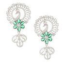 Rhodium-Plated Green American Diamond studded Handcrafted Peacock Shaped Drop Earrings