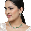 Rhodium-Plated Green American Diamonds Studded Cordate Necklace & Earrings Jewellery Set