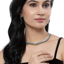 Rhodium-Plated Green Round Shape American Diamonds Studded Necklace & Earrings Jewellery Set