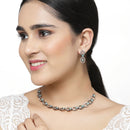 Rose Gold-Plated Gunmetal Toned Sea Green American Diamond Studded Disc-Shaped Necklace & Earrings Jewellery Set