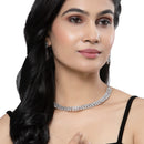 Rhodium-Plated White Round Shape American Diamonds Studded Necklace & Earrings Jewellery Set