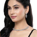 Rhodium-Plated White Round Shape American Diamonds Studded Necklace & Earrings Jewellery Set