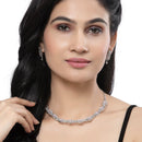 Rhodium-Plated Pink American Diamonds Studded Cubical Necklace & Earrings Jewellery Set