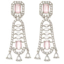 Rhodium-Plated Pink American Diamond studded Classic Contemporary Drop Earrings