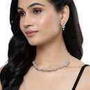 Rhodium-Plated Pink American Diamonds Studded Cubical Necklace & Earrings Jewellery Set
