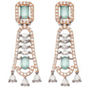 Rose Gold-Plated Gunmetal Toned Sea Green American Diamond studded Classic Contemporary Drop Earring