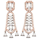 Rose Gold-Plated Gunmetal Toned White American Diamond studded Classic Contemporary Drop Earrings