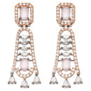 Rose Gold-Plated Gunmetal Toned Pink American Diamond studded Classic Contemporary Drop Earrings