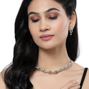 Rhodium-Plated Green American Diamonds Studded Cubical Necklace & Earrings Jewellery Set