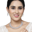 Rhodium-Plated Pink American Diamond Studded Triangular Design Necklace & Earrings Jewellery Set