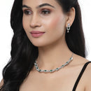 Rhodium-Plated Green American Diamonds Studded Cubical Necklace & Earrings Jewellery Set
