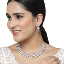 Rhodium-Plated Pink American Diamond Studded Triangular Design Necklace & Earrings Jewellery Set