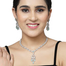 Rhodium-Plated Sea Green Baguette Teardrops American Diamonds Studded Necklace & Earrings Jewellery Set
