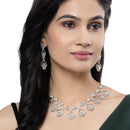 Rhodium-Plated Sea Green American Diamond Studded Outlandish Design Necklace & Earrings Jewellery Set