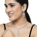 Rhodium-Plated Sea Green Baguette Teardrops American Diamonds Studded Necklace & Earrings Jewellery Set
