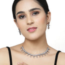 Rose Gold-Plated Gunmetal Toned White American Diamonds Studded Contemporary Necklace & Earrings Jewellery Set
