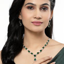 Rhodium-Plated Green American Diamond Studded Fashionable Necklace & Earrings Jewellery Set