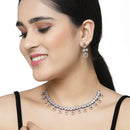 Rose Gold-Plated Gunmetal Toned White American Diamonds Studded Contemporary Necklace & Earrings Jewellery Set