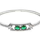 Rhodium-Plated Silver Toned Emerald Green American Diamond Studded Kada Bracelet