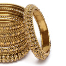 Gold-Plated Mehandi Toned White Artificial Stones studded Bangles Jewellery Set (Set Of 6)
