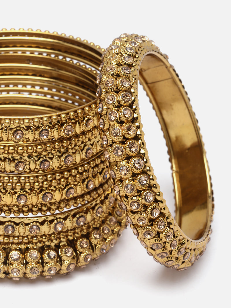 Gold-Plated Mehandi Toned White Artificial Stones studded Bangles Jewellery Set (Set Of 6)