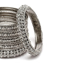 Oxidised Silver-Plated White Artificial Stones studded Bangles Jewellery Set (Set Of 6)