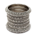 Oxidised Silver-Plated White Artificial Stones studded Bangles Jewellery Set (Set Of 6)
