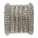 Rhodium-Plated with Silver-Tone Set of 28 Textured Oxidized Bangles