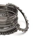 Oxidised Silver-Plated Black Toned Classic Textured Bangles Jewellery Set (Set Of 20)