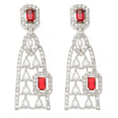 Rhodium-Plated Red American Diamond studded Classic Drop Earrings