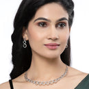Rhodium-Plated White Oblique Shape American Diamonds Studded Necklace & Earrings Jewellery Set