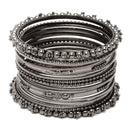 Oxidised Silver-Plated Black Toned Classic Textured Bangles Jewellery Set (Set Of 20)