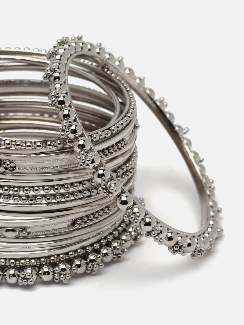 Oxidised Silver-Plated Textured Bangles Jewellery Set (Set Of 20)