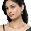 Rhodium-Plated White Oblique Shape American Diamonds Studded Necklace & Earrings Jewellery Set