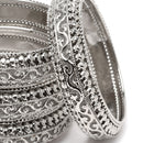 Set Of 4 Oxidised Silver-Plated Classic Intricate Textured Bangles Jewellery Set