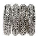 Set Of 4 Oxidised Silver-Plated Classic Intricate Textured Bangles Jewellery Set