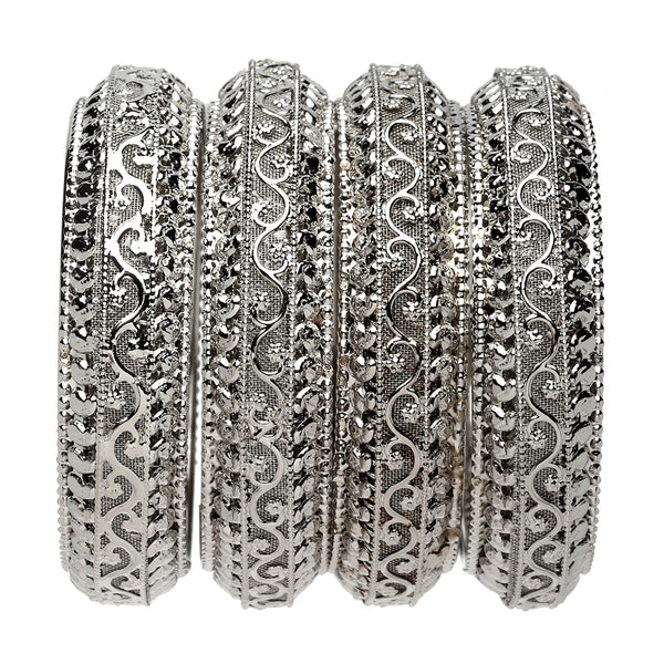 Set Of 4 Oxidised Silver-Plated Classic Intricate Textured Bangles Jewellery Set