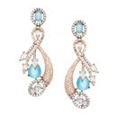 Rose Gold-Plated Gunmetal Toned Blue American Diamond studded Quirky Shaped Drop Earrings