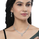 Rhodium-Plated Sea Green American Diamond Studded Heart Design Necklace & Earrings Jewellery Set