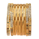 Gold-Plated White Crystal studded Classic Bangles Jewellery Set (Set Of 16)
