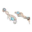 Rose Gold-Plated Gunmetal Toned Blue American Diamond studded Quirky Shaped Drop Earrings